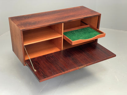 Vintage 1960s Danish Cabinet Mid Century Darkwood Drop Door Shelving EB12355