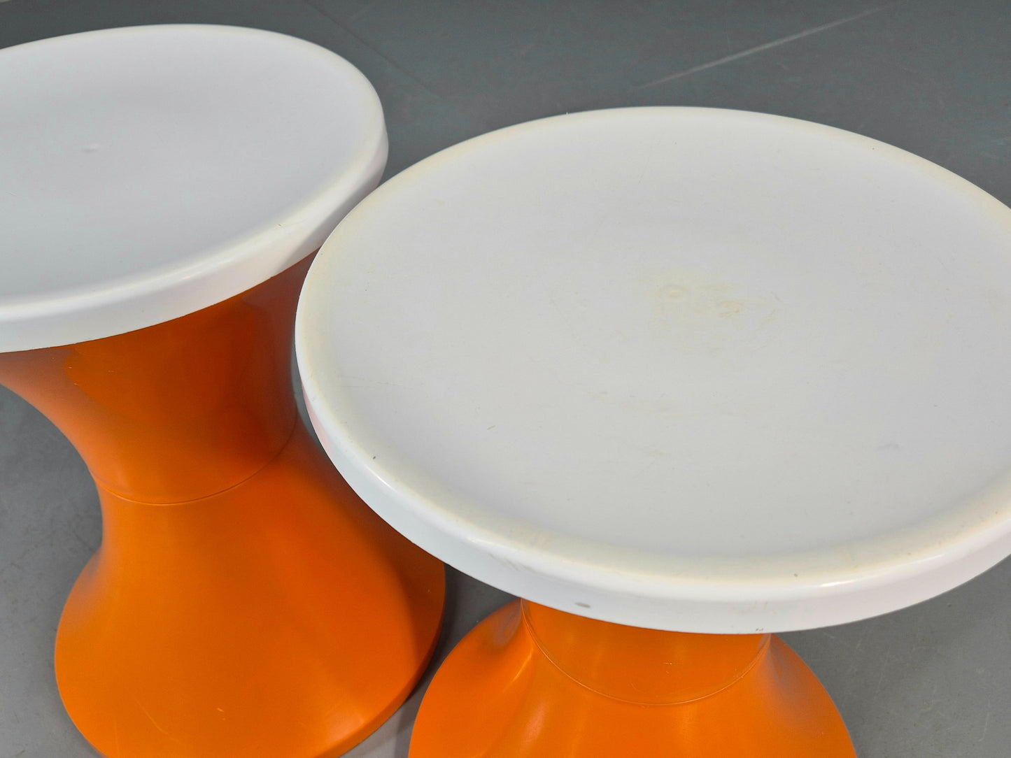 2 Vintage Orange and White Tam Tam Stools Retro 1960s Pop Art EB12253