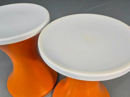 2 Vintage Orange and White Tam Tam Stools Retro 1960s Pop Art EB12253