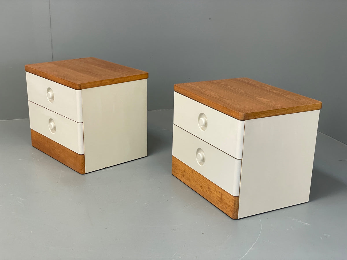 Vintage Bedside Cabinets Pair Stag White Retro 1980s Drawers Oak Top EB12956