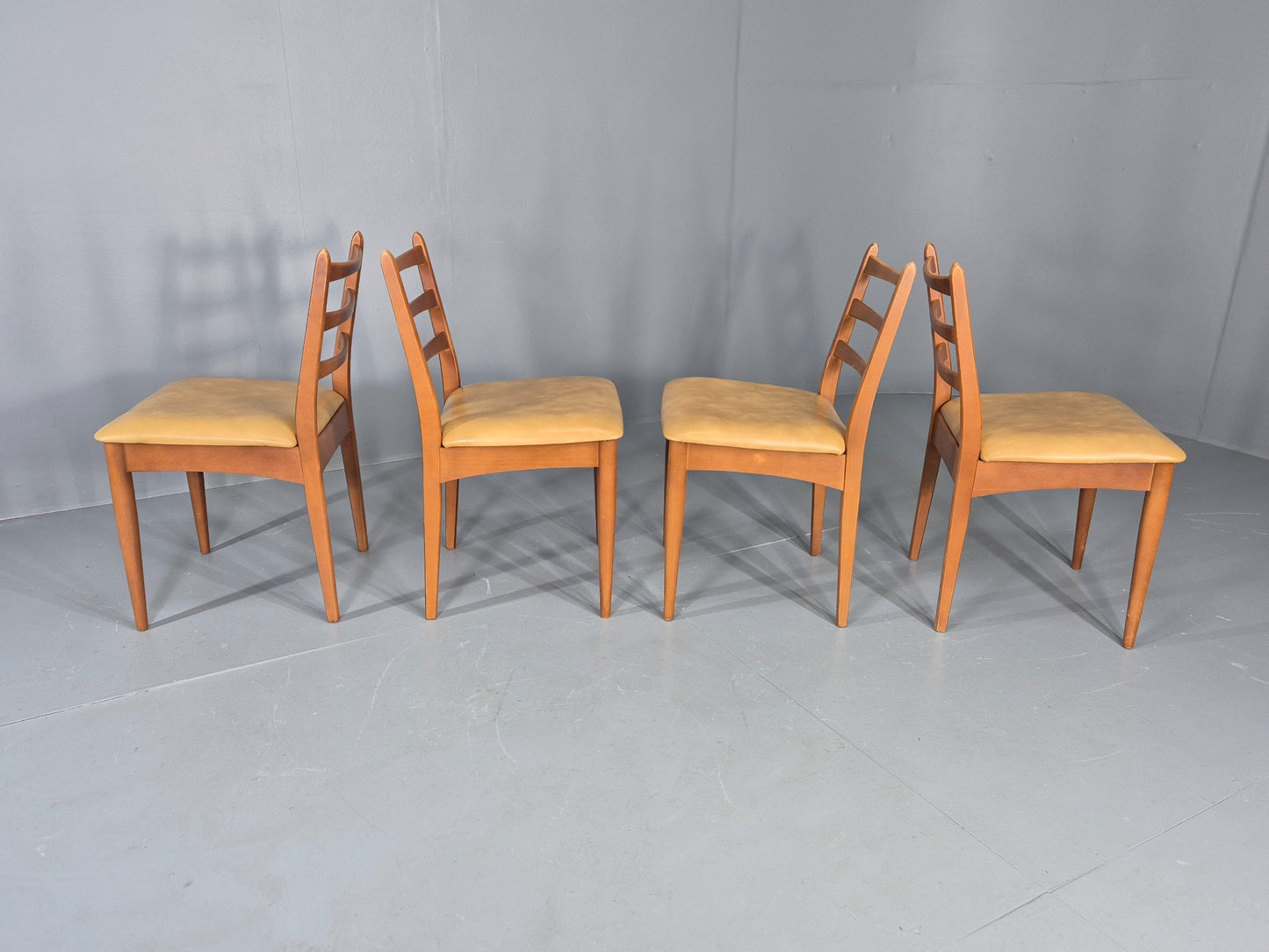 4 Vintage Mid Century Dining Chairs Beech Frames Vinyl Schreiber 1970s  EB12463