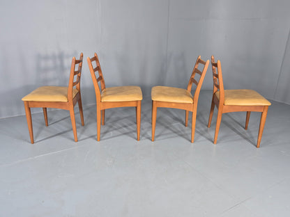 4 Vintage Mid Century Dining Chairs Beech Frames Vinyl Schreiber 1970s  EB12463