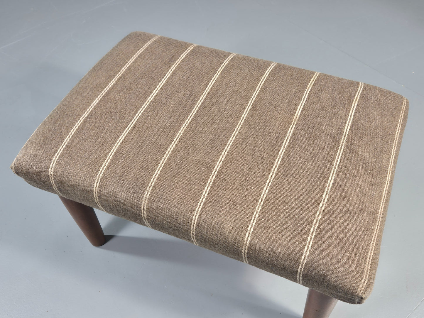 Vintage Mid Century Danish footstool  Taupe Stripe Teak Legs Retro 1960s  EB12024