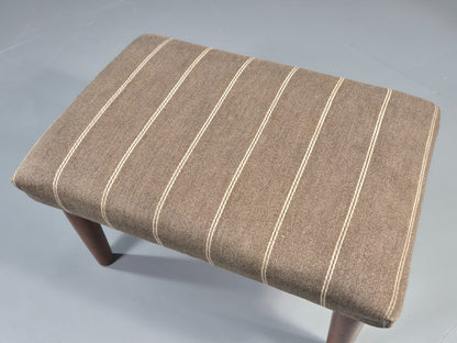 Vintage Mid Century Danish footstool  Taupe Stripe Teak Legs Retro 1960s  EB12024