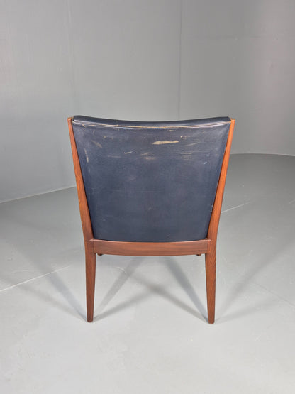 Vintage Mid Century Teak Armchair Blue Leather 1960s Retro EB11907