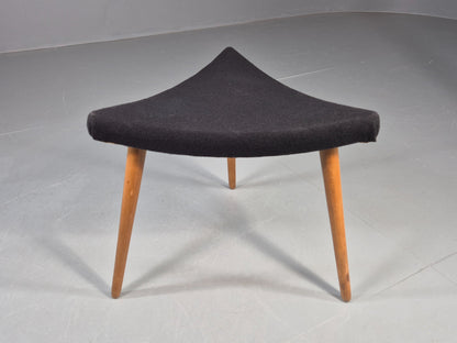 Vintage Danish Mid Century Footstool Triangular Black Cloth 1960s Retro EB12155