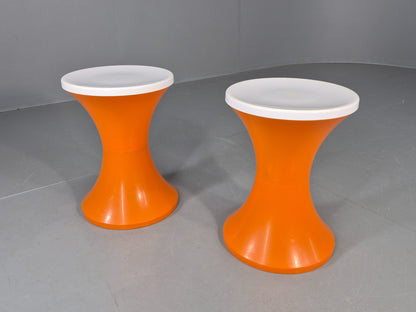 2 Vintage Orange and White Tam Tam Stools Retro 1960s Pop Art EB12253
