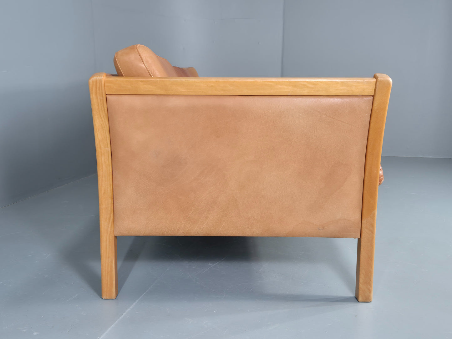 Vintage Stouby 3 seater Sofa Tan Leather 1980s Retro Mid Century Modern EB11610