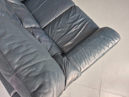 Vintage 2 Seater Leather Settee 1980s Style Dark Green Retro EB12784