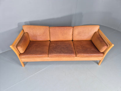 Vintage Stouby 3 seater Sofa Tan Leather 1980s Retro Mid Century Modern EB11610