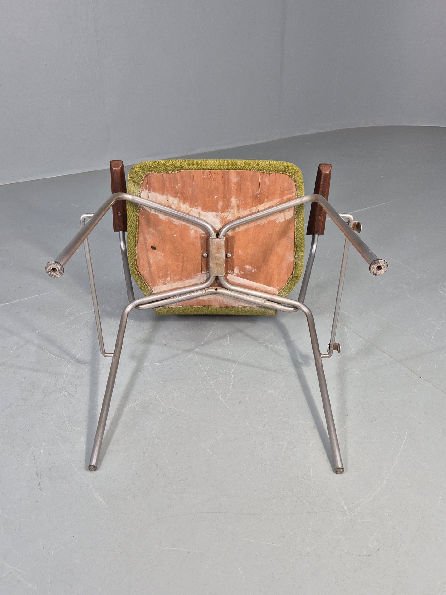 Vintage Mid Century Office Chair Danish Duba Green, Steel and Teak 1970s EB07907