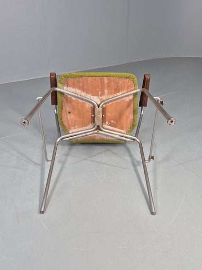 Vintage Mid Century Office Chair Danish Duba Green, Steel and Teak 1970s EB07907