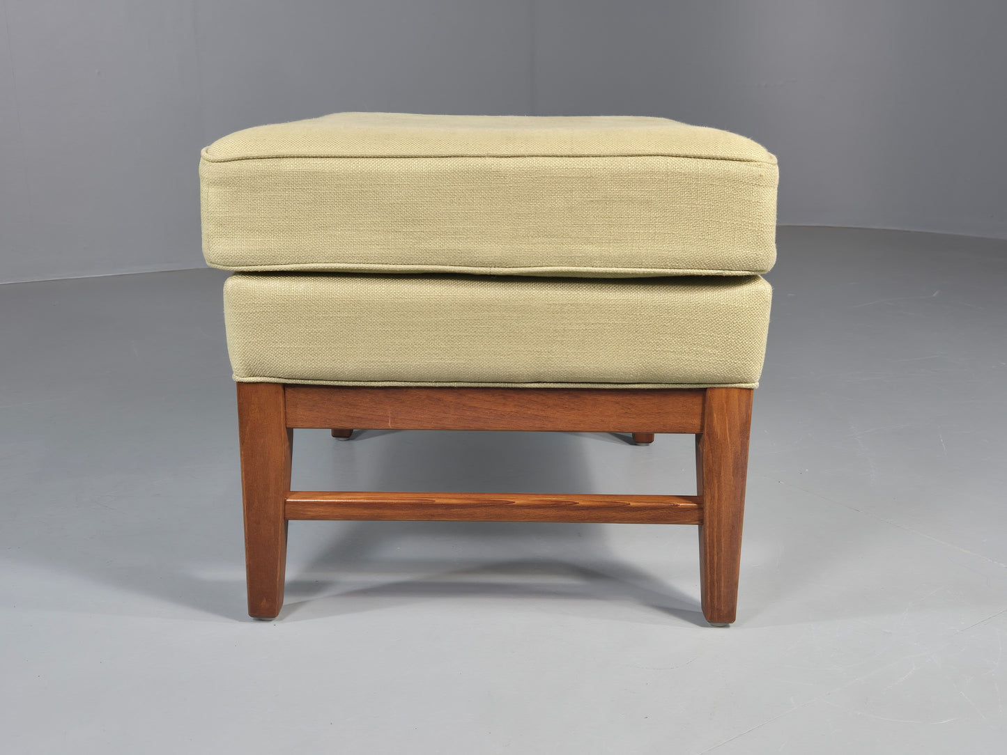 Vintage Mid Century Footstool Green Wool Teak Frame 1970s Retro EB12158