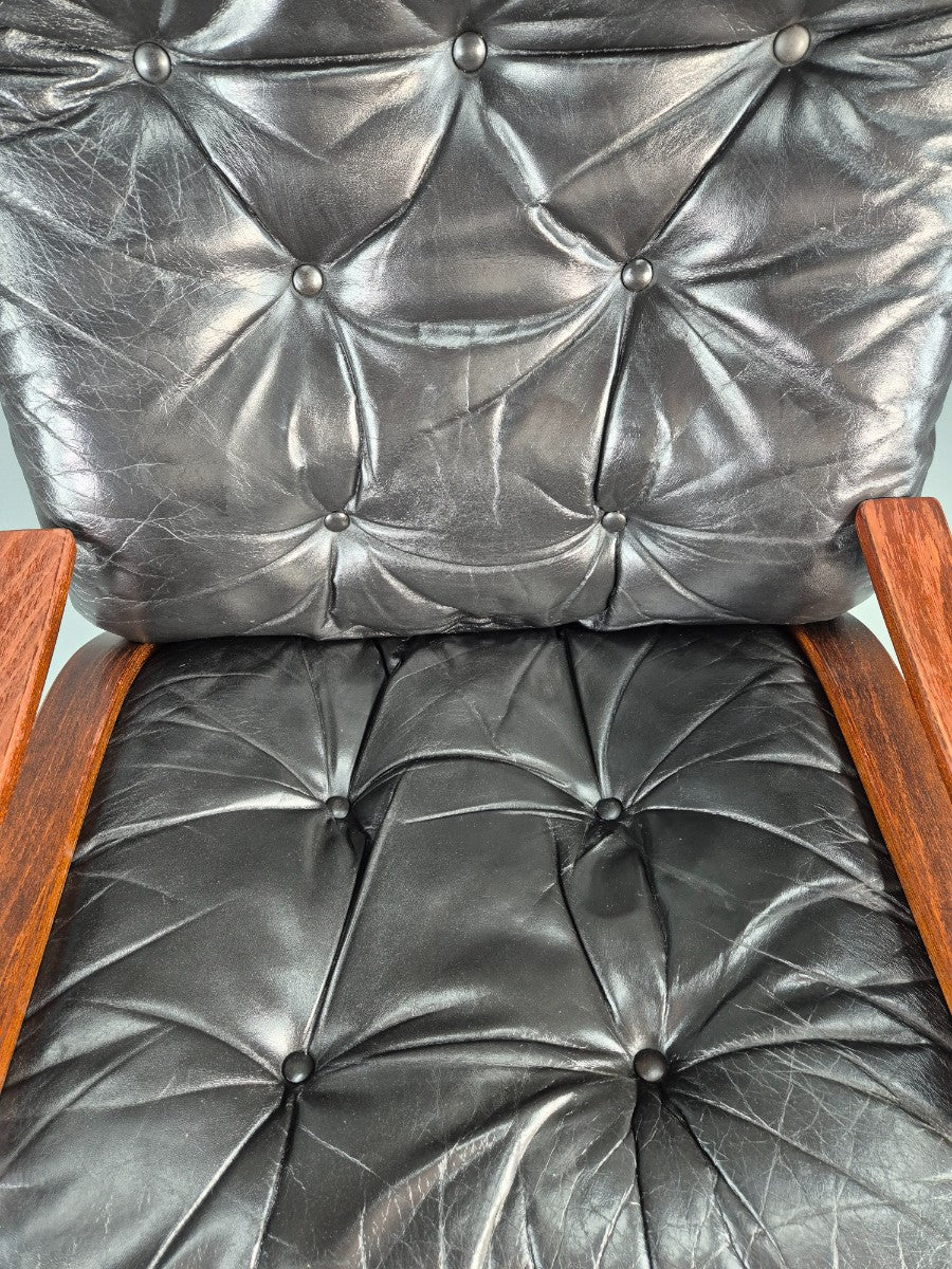 Vintage Mid Century Lounge Chair Black leather Skyline Model 1970s Retro EB12126