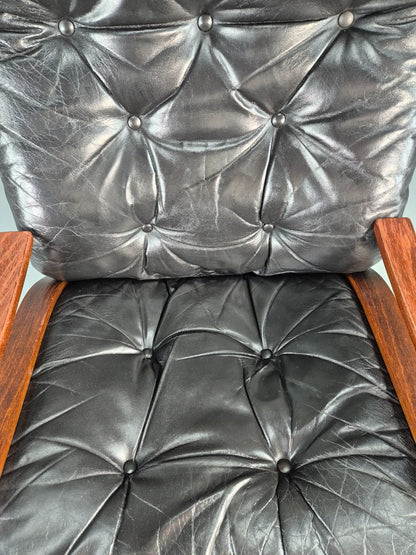 Vintage Mid Century Lounge Chair Black leather Skyline Model 1970s Retro EB12126