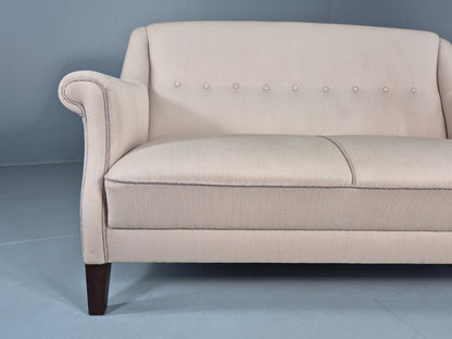 Vintage Danish 2 Seater Sofa Cottage Style Cotton Upholstery 1950s Retro EB12745