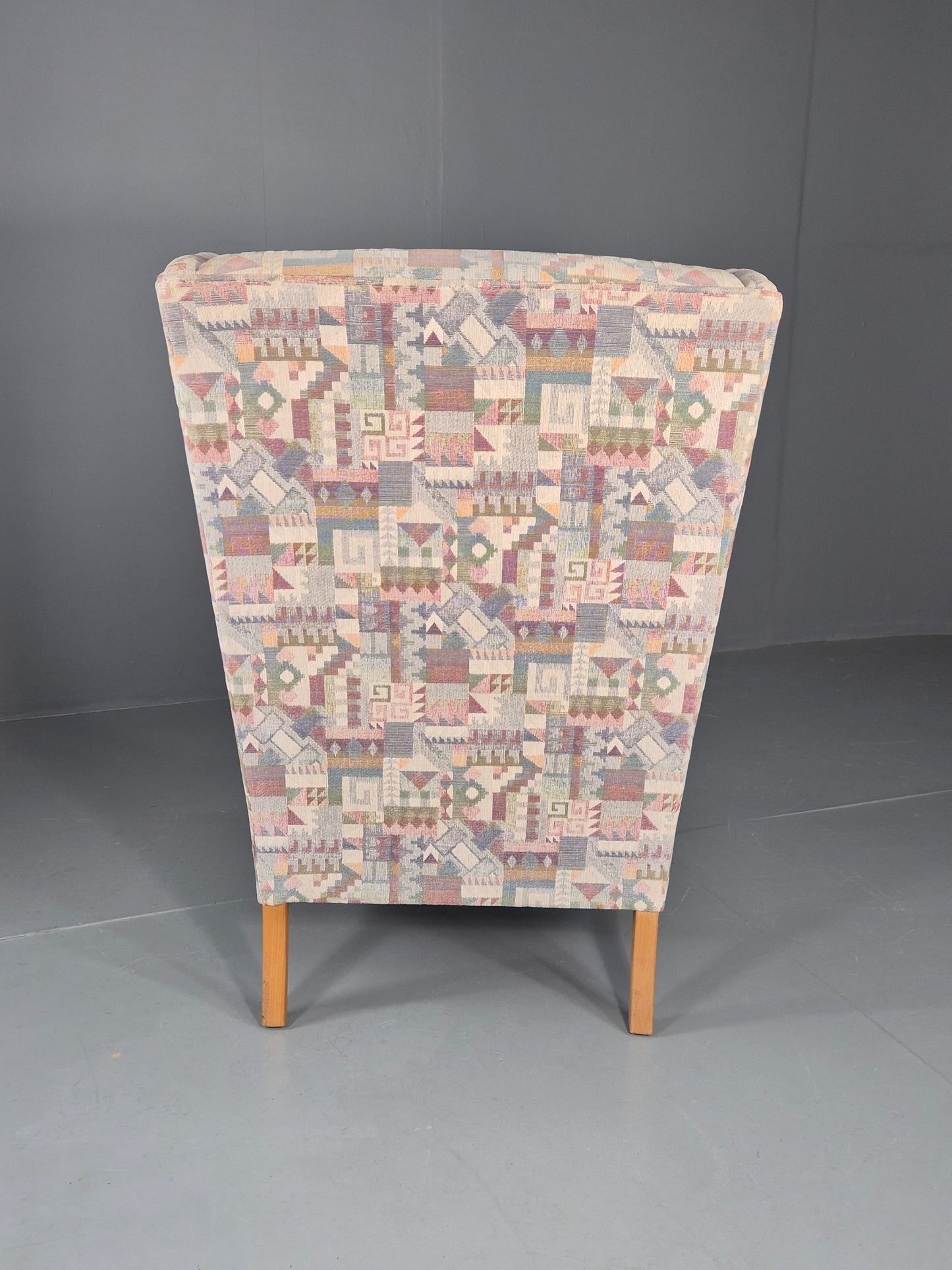 Vintage Danish Wing Back Lounge Chair 1980s Fabric Retro MCM EB12142