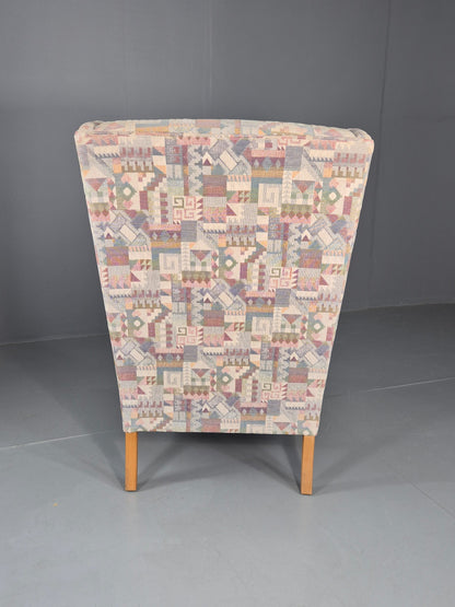 Vintage Danish Wing Back Lounge Chair 1980s Fabric Retro MCM EB12142