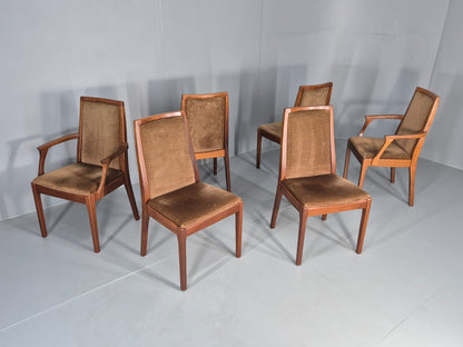 6 Vintage 1970s Nathan Dining Chairs Brown Velour Teak Retro MCM EB11921
