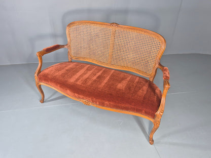 Vintage Danish 2 Seat Sofa French Style Bergere Back Red Velvet Velour EB12744
