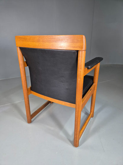 Vintage Mid Century Elbow Desk Chair Swedish 1960s Black Leather Retro EB07001