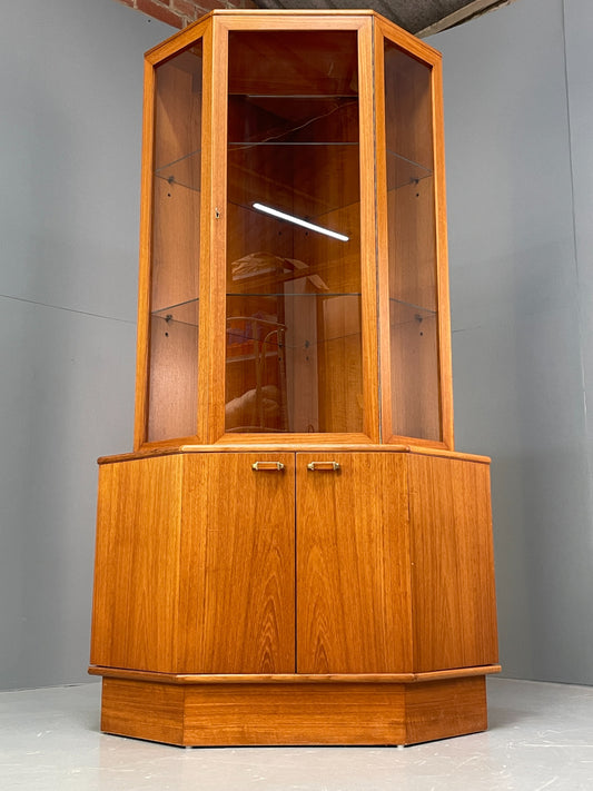 Vintage Teak Corner Cabinet Shelving By Turnidges of London Glass Doors EB10018