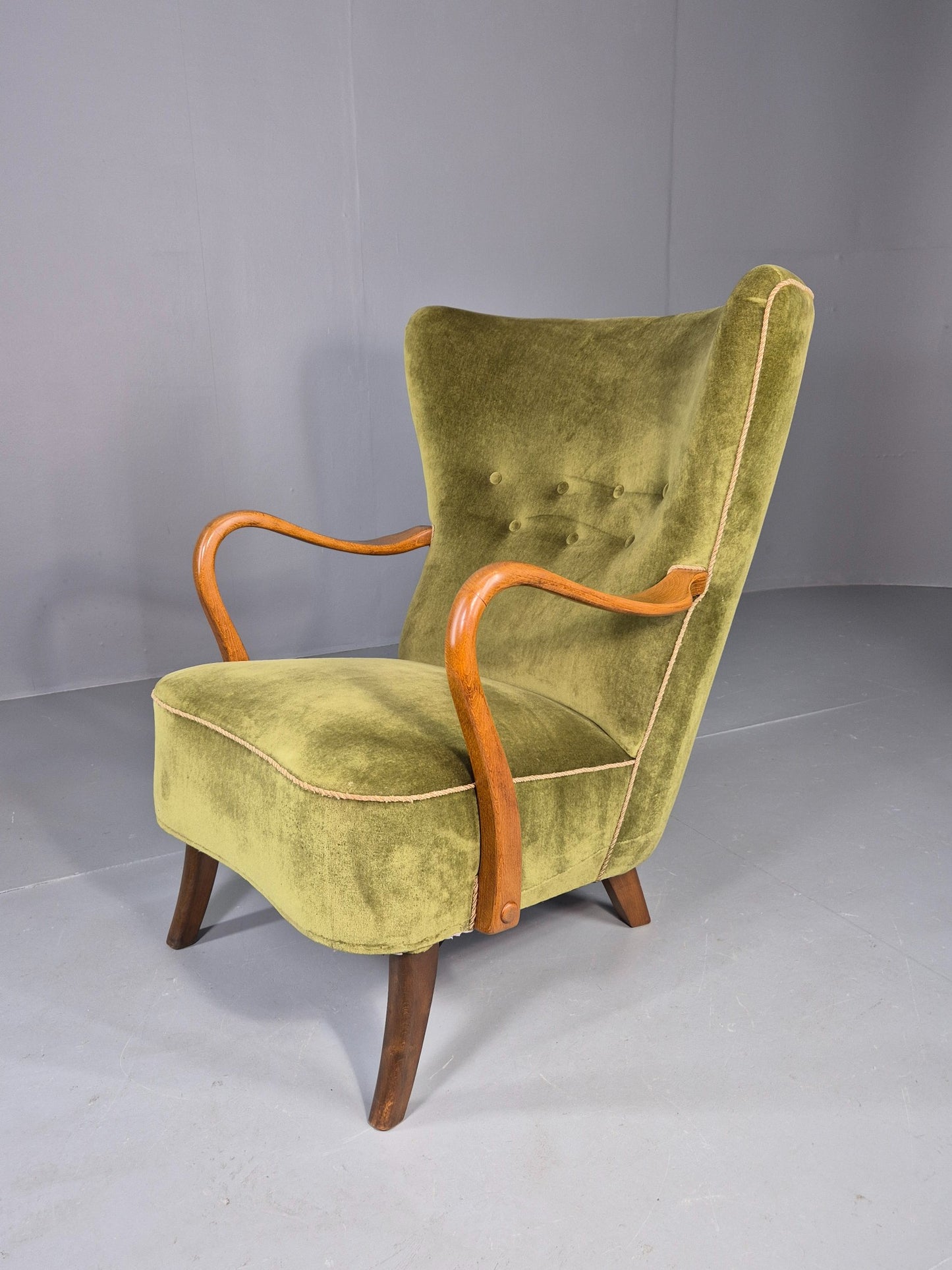 Vintage Mid Century Armchair Danish Slagelse Mobler Green Velour Retro EB12462