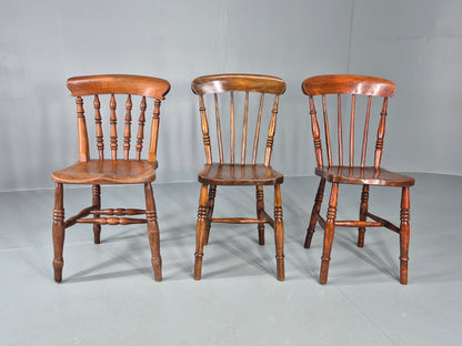 3 Antique Windsor Chairs Elm and Beech Spindle backs Victorian  EB12486
