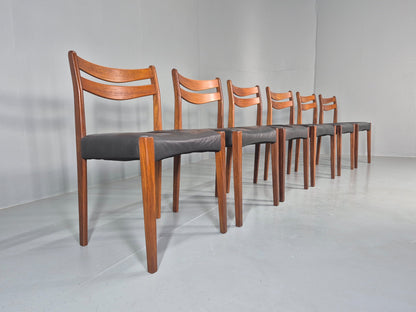 6 Vintage Danish Teak Dining Chairs Mid Century Leather Mogens Kold  EB12650