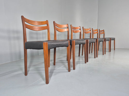 6 Vintage Danish Teak Dining Chairs Mid Century Leather Mogens Kold  EB12650