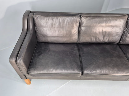 Vintage 3 Seat Sofa Danish 1970s Retro Black Leather Mid Century Modern EB12425