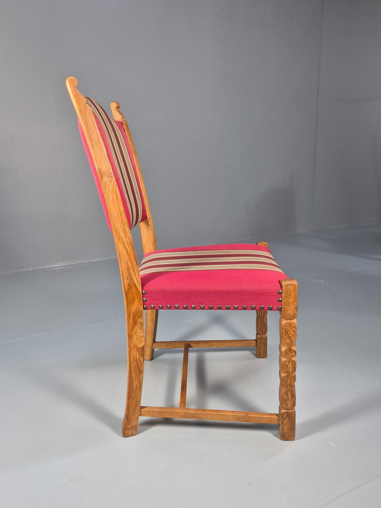 6 Vintage Kjaernulf Style Danish Oak Dining Chairs 1970s Retro Red Wool EB9535