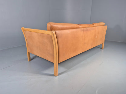Vintage Stouby 3 seater Sofa Tan Leather 1980s Retro Mid Century Modern EB11610