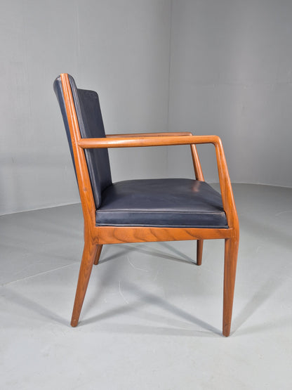 Vintage Mid Century Teak Armchair Blue Leather 1960s Retro  EB11900