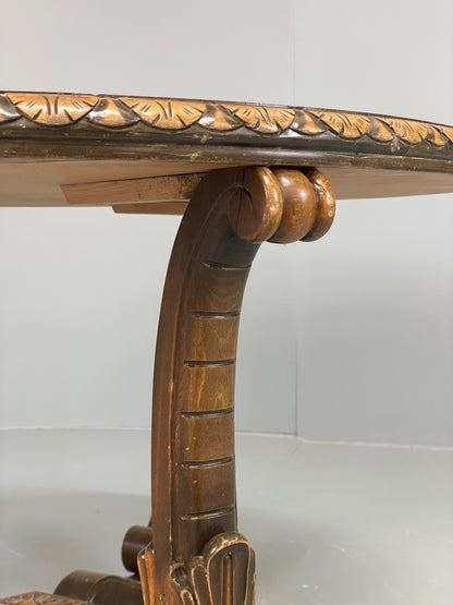 Vintage Carved Coffee Table Elm Art Deco Lion Feet 1950s EB11190