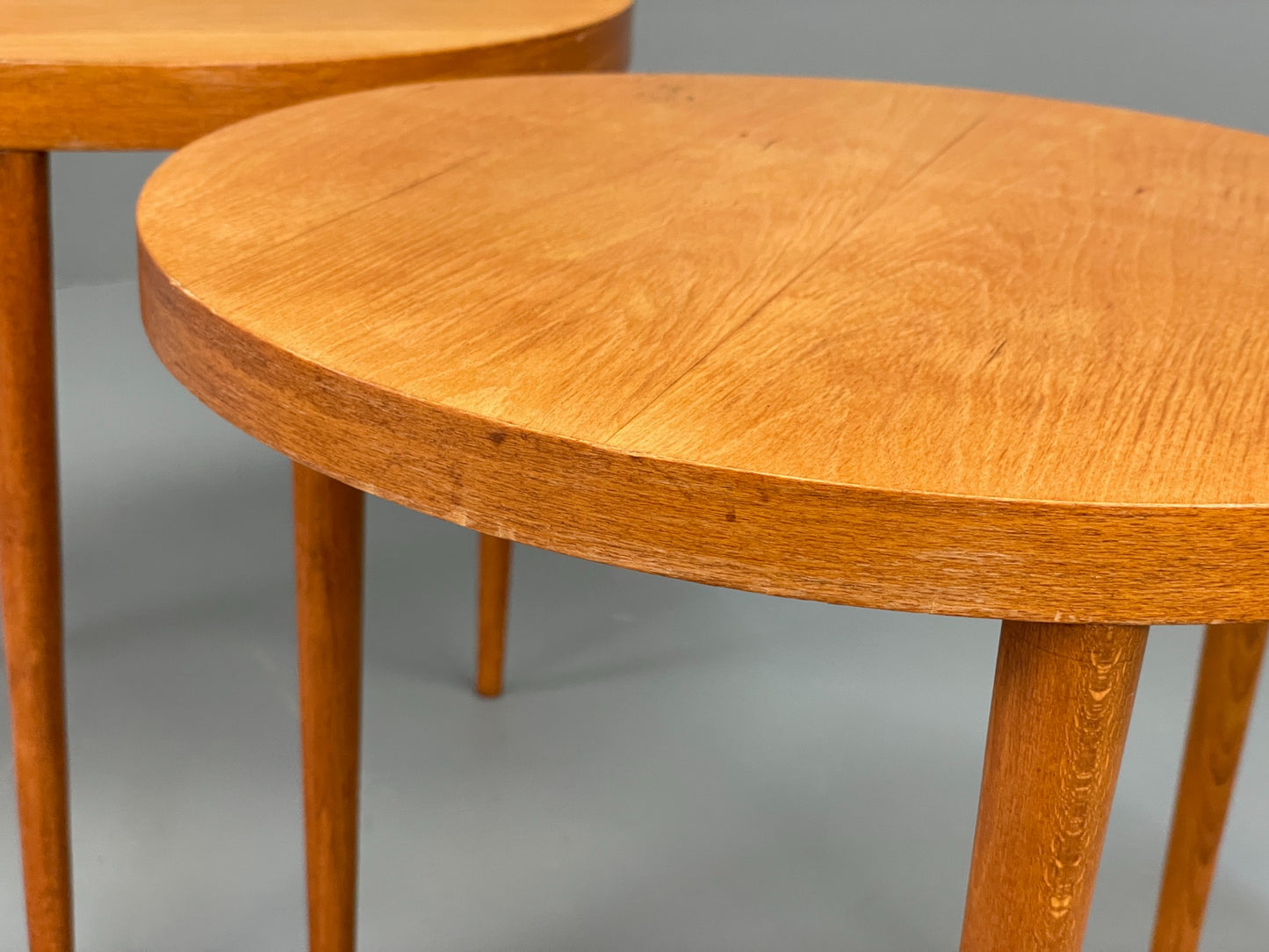 Vintage Circular Nesting Tables Set of Three Retro Mid Century Beech EB12875