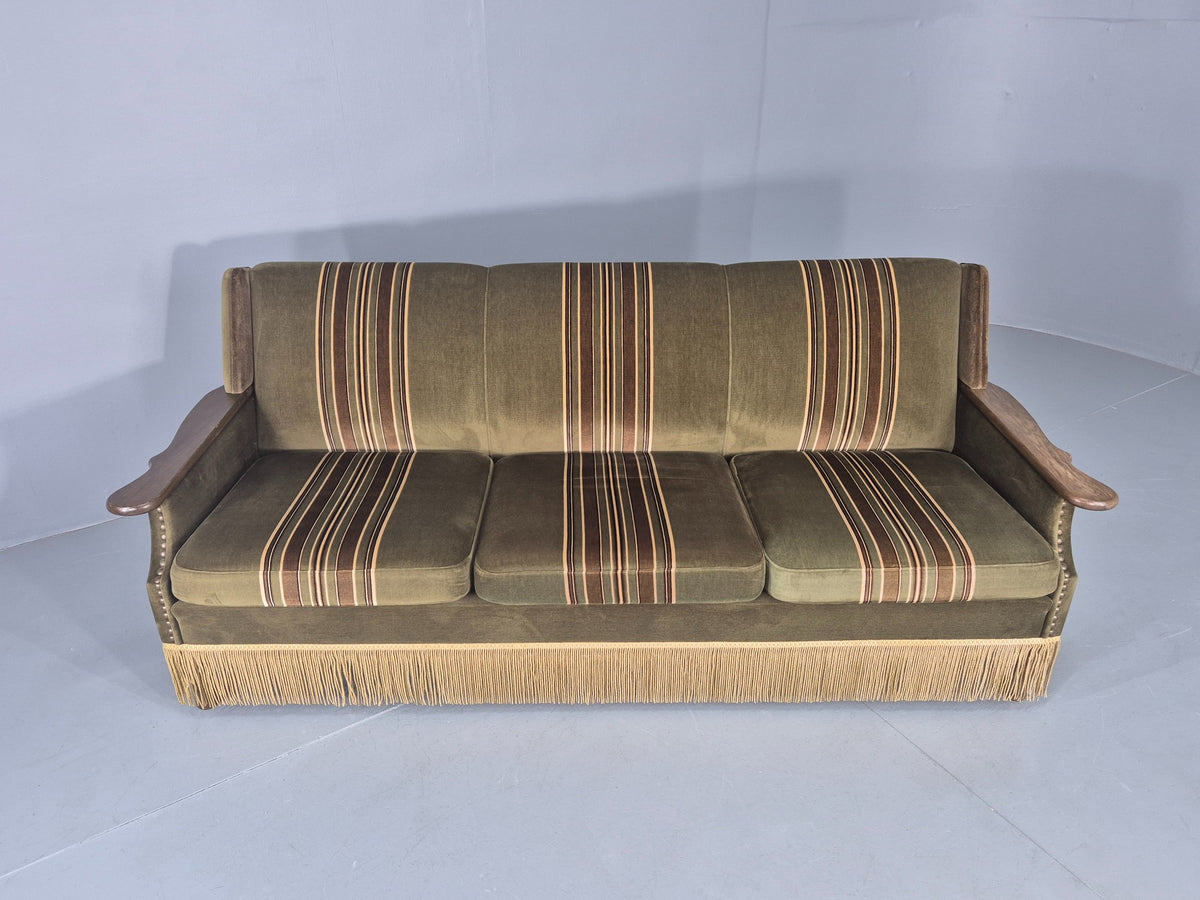 Vintage Danish 3 Seater Sofa 1970s Kjaernulf Styled Green Stripe Retro EB12729