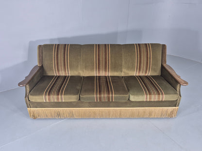 Vintage Danish 3 Seater Sofa 1970s Kjaernulf Styled Green Stripe Retro EB12729