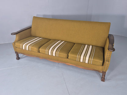 Vintage Danish 3 Seater Sofa 1970s Kjaernulf Style Green Oak Frame Retro EB12724
