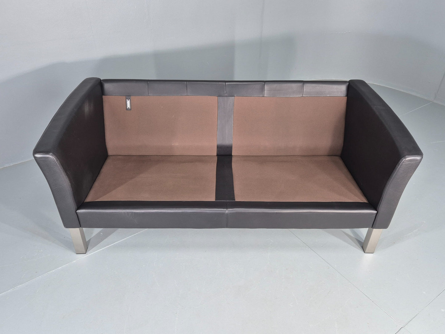 Vintage Stouby 2 Seater Sofa Black Leather 2000s Retro MCM  Quality EB12435
