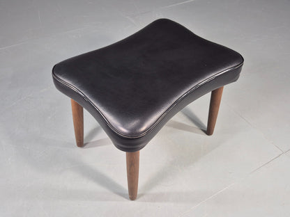 Vintage Danish Mid Century Footstool Black Vinyl Teak Legs 1960s Retro EB12153
