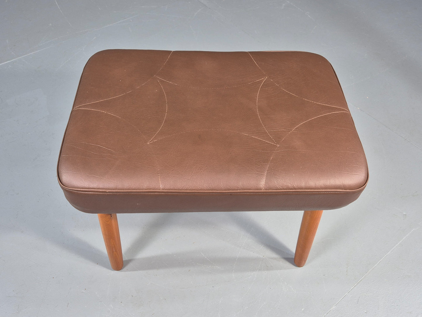 Vintage Danish Mid Century Footstool Brown Vinyl 1960s Retro  EB12032