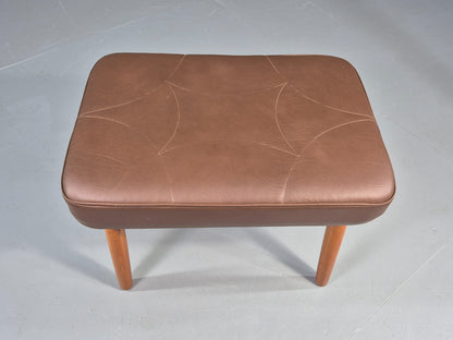 Vintage Danish Mid Century Footstool Brown Vinyl 1960s Retro  EB12032