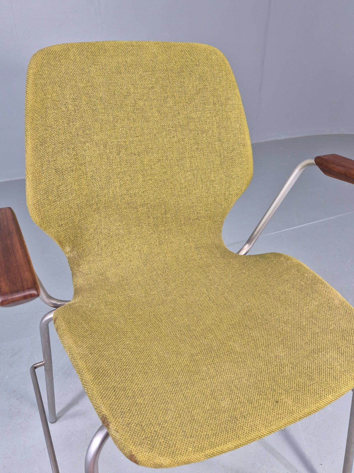 Vintage Mid Century Office Chair Danish Duba Green, Steel and Teak 1970s EB07907