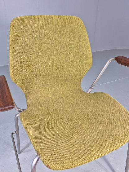 Vintage Mid Century Office Chair Danish Duba Green, Steel and Teak 1970s EB07907