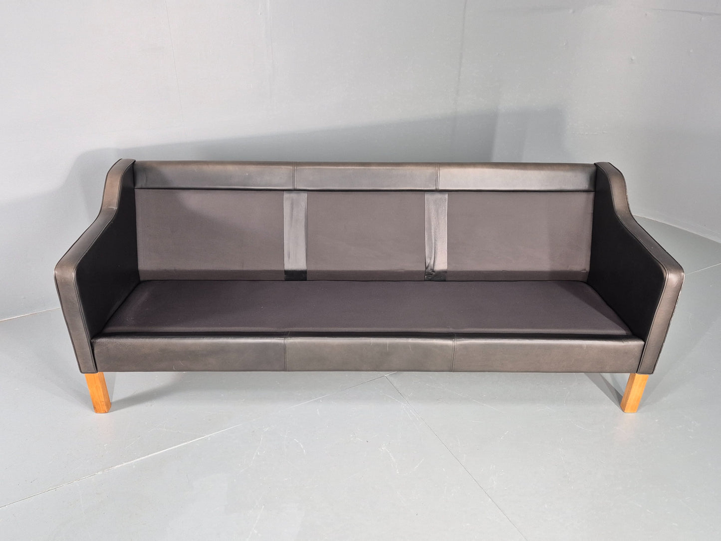 Vintage 3 Seater Sofa Danish Mid Century Black Leather 1970s Retro  EB11628