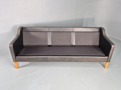 Vintage 3 Seater Sofa Danish Mid Century Black Leather 1970s Retro  EB11628