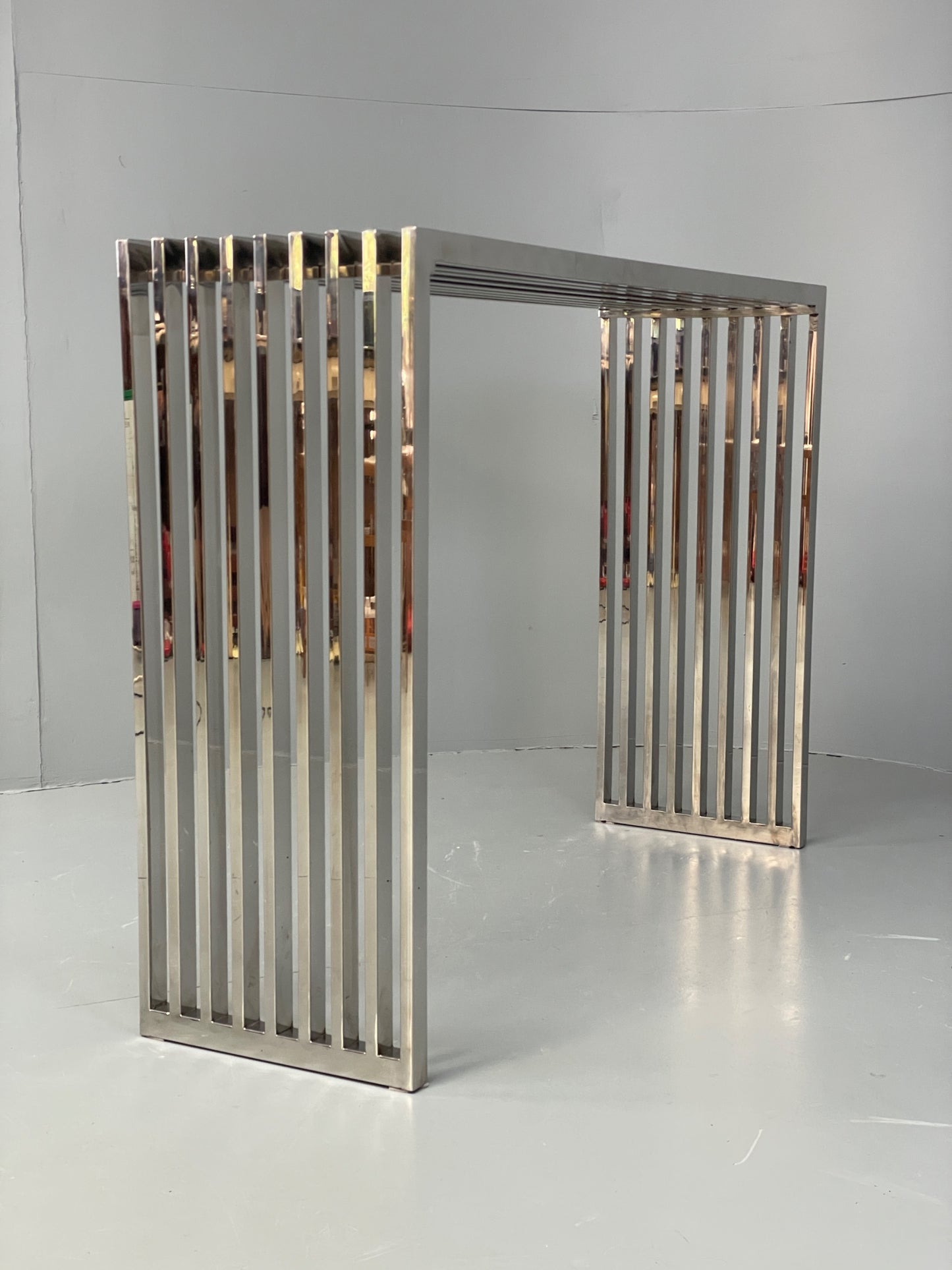Chrome Slatted Console Table Style Of Eichholtz Modern Steel EB12887