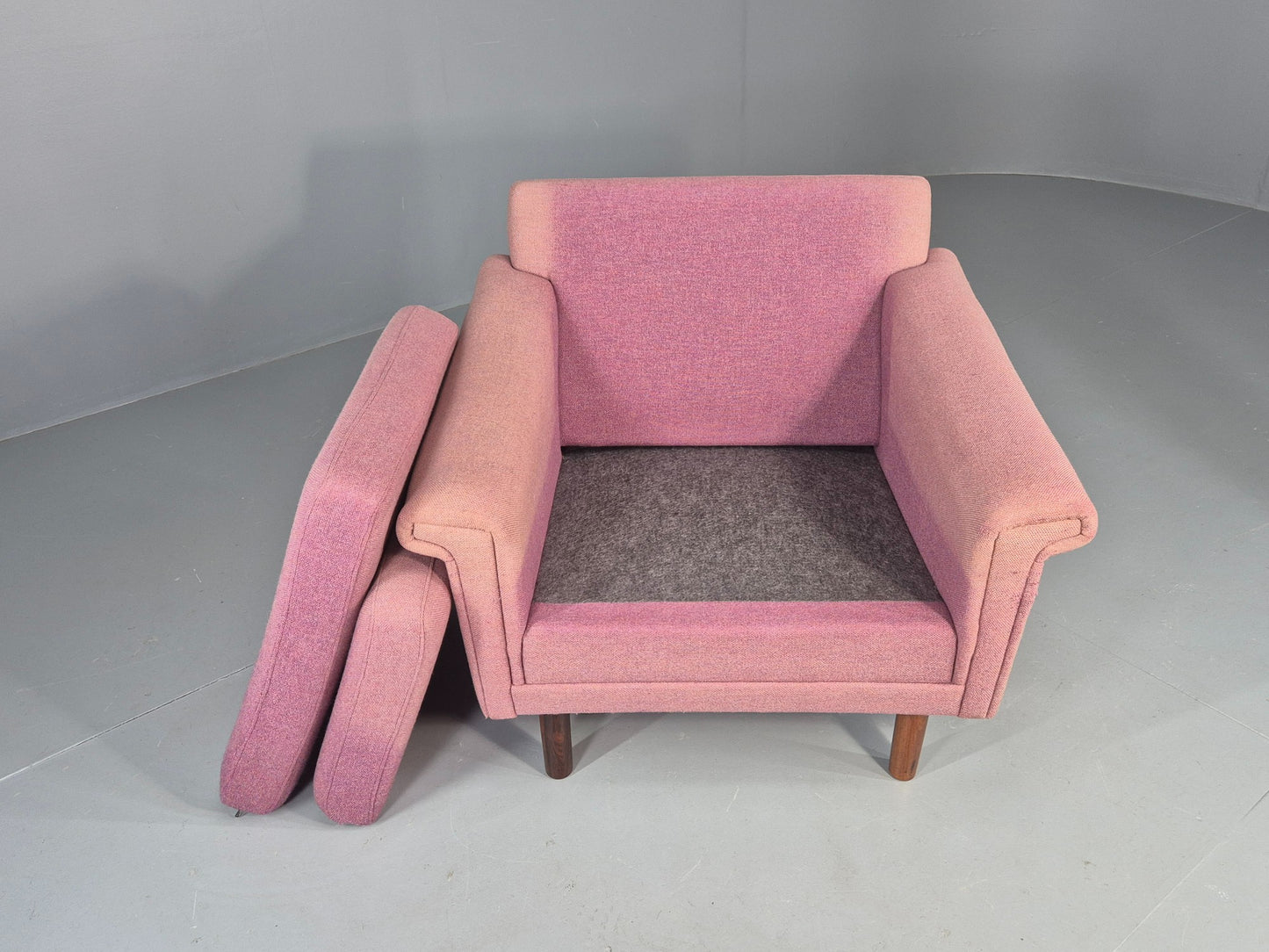 Vintage Danish Armchair Salmon Pink Wool 1960s Mid Century Retro EB12537