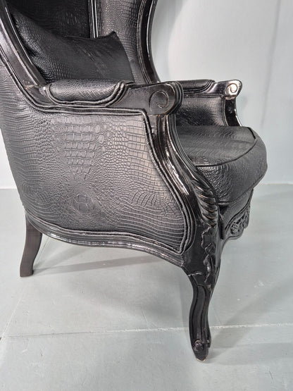 Vintage Porters Chair Canopy Gothic Chair Faux Crocodile Skin Modern EB12564